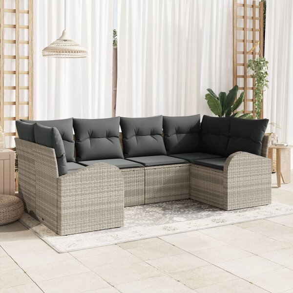 Kerti Kanapé Szett párnával 6 pcs Világosszürke Poly Rattan