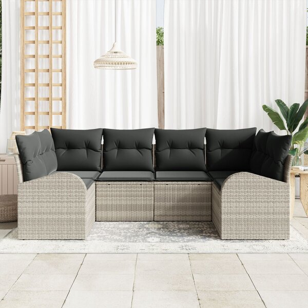 Kerti Kanapé Szett párnával 6 pcs Világosszürke Poly Rattan
