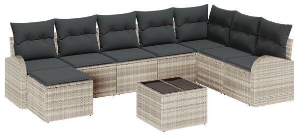 Kerti Kanapé Szett párnával 9 pcs Világosszürke Poli rattan