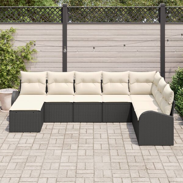 Kerti Kanapé Szett 8 db Fekete [Műanyag]: Poly Rattan
