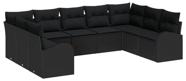 Kanapé Szett párnával Fekete Poly Rattan