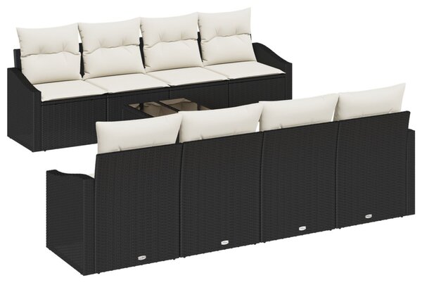 Kanapé Szett párnával párnával 9 pcs Fekete és Krém polirattan