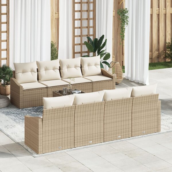 Kanapé Szett 9 db Beige és krém polirattan