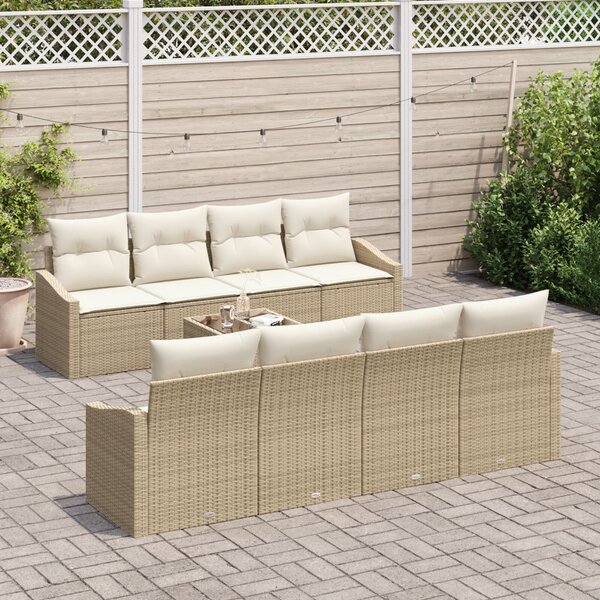 Kanapé Szett 9 db Beige és krém polirattan