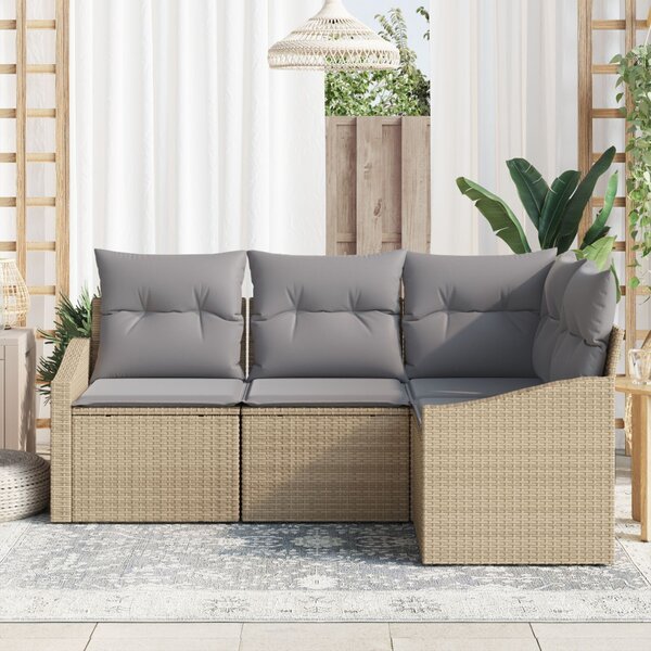 Kerti Kanapé Szett 4 pcs Beige és Világosszürke polirattan