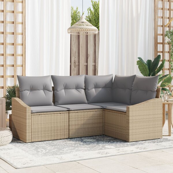 Kerti Kanapé Szett 4 pcs Beige és Világosszürke polirattan