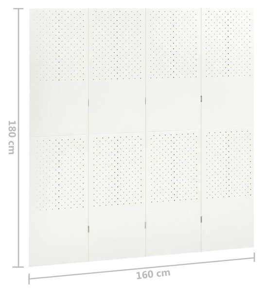 Fehér acél 4-paneles térelválasztó 160 x 180 cm