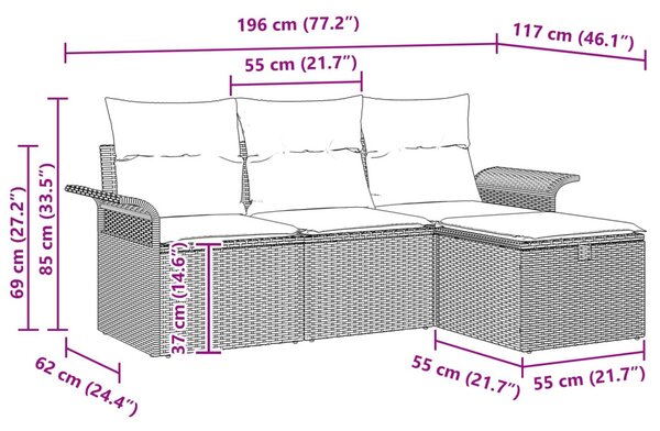 Kerti Kanapé Szett párnával 4 pcs Barna és Piros polirattan