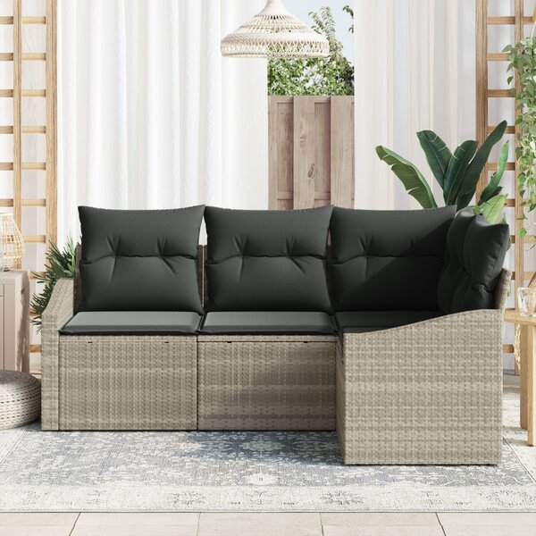 Kanapé Szett párnával 4 pcs Világosszürke polirattan