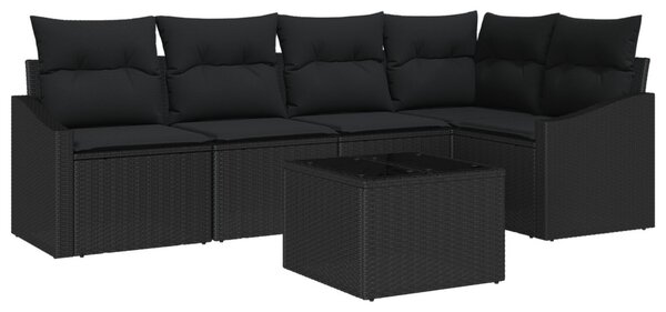 Kerti Kanapé Szett párnával tárolóval 6 pcs Fekete polirattan