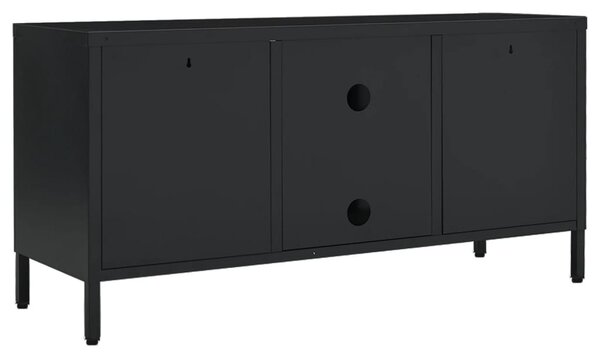 Fekete acél és üveg TV-szekrény 105 x 35 x 52 cm