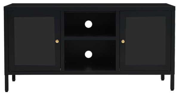 Fekete acél és üveg TV-szekrény 105 x 35 x 52 cm