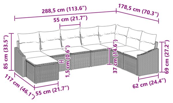 Kanapé Szett párnával 8 pcs Barna polirattan