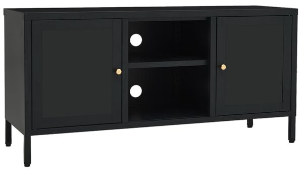 Fekete acél és üveg TV-szekrény 105 x 35 x 52 cm