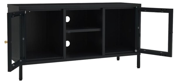 Fekete acél és üveg TV-szekrény 105 x 35 x 52 cm