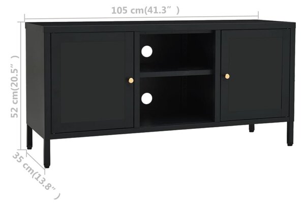 Fekete acél és üveg TV-szekrény 105 x 35 x 52 cm
