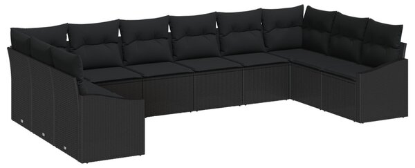 Kerti Kanapé Szett tárolóval 10 pcs Fekete polirattan