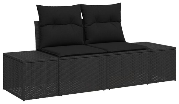 Kerti Kanapé Szett 8 pcs Fekete Poli rattan és porfestett acél