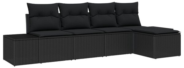 Kerti Kanapé Szett 5 db Fekete polirattan
