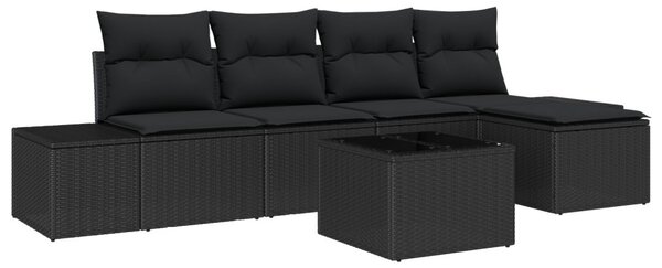 Kerti Kanapé Szett párnával tárolóval 5 pcs Fekete polirattan