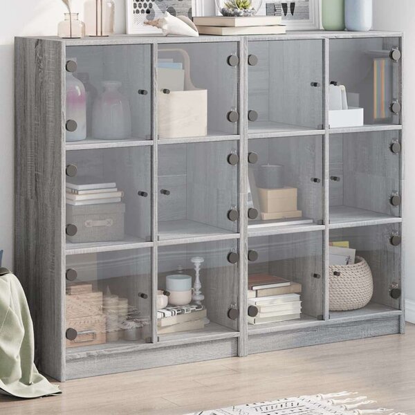 VidaXL 12 Rekeszes Fa Könyvespolc - Sonoma Szürke - 136x37x109 cm