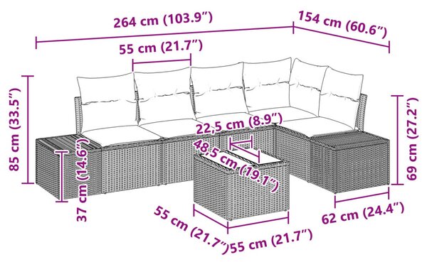 Kerti Kanapé Szett 6 pcs Világosszürke polirattan