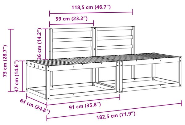 VidaXL Kültéri kanapé szett 2 pcs Természetes 182,5 x 63 x 73 cm