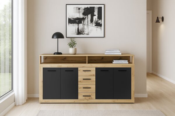 Komód Lenita XXL (artisan tölgy + fekete)