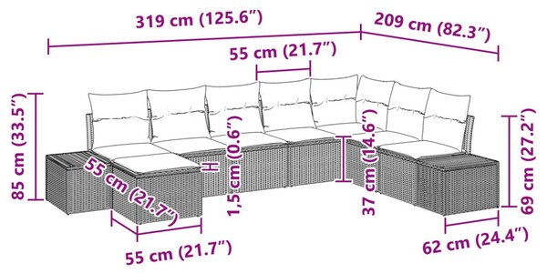 Kerti Kanapé Szett párnával 8 pcs polirattan
