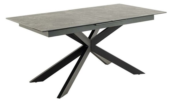 Asztal Oakland 903, Fekete, 76x90x168cm, Hosszabbíthatóság, Edzett üveg, Kerámia, Fém