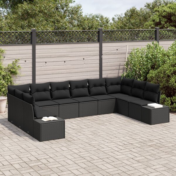 Kerti Kanapé Szett 10 db 9-Ülőhelyek száma Fekete Polyrattan