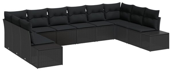 Kerti Kanapé Szett 10 db 9-Ülőhelyek száma Fekete Polyrattan