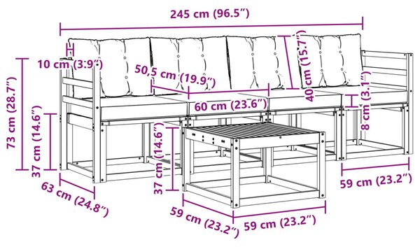 VidaXL Kültéri kanapé szett párnával 5 pcs Tömör akácfa és textilén