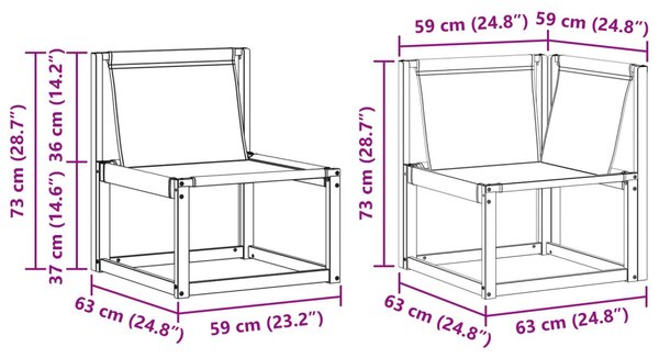 Kültéri kanapé szett párnával 7 pcs Természetes és Fekete