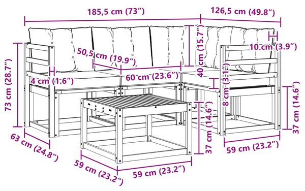 Kültéri kanapé szett párnával 5 pcs Természetes és bézs