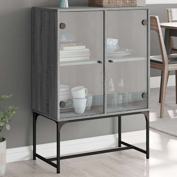 VidaXL szürke sonoma színű kisszekrény üvegajtókkal 69x37x100 cm