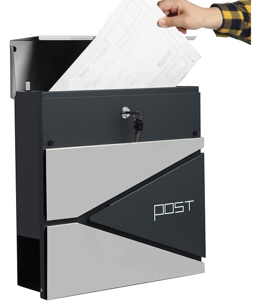 Modern postaláda újságtartóval 10,5x37x37 cm, antracit és ezüst