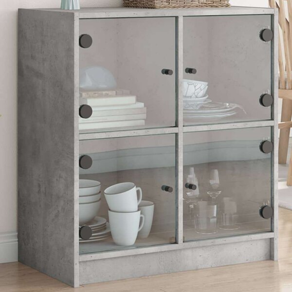 VidaXL betonszürke kisszekrény üvegajtókkal 68 x 37 x 75,5 cm