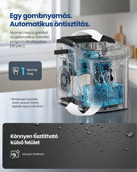 Jégkockakészítő Gép, 12 kg/24h, Öntisztító, Hordozható – Fekete