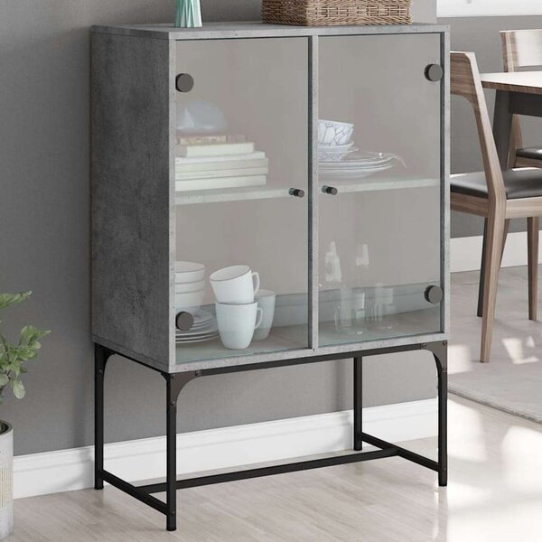 VidaXL betonszürke kisszekrény üvegajtókkal 69x37x100 cm