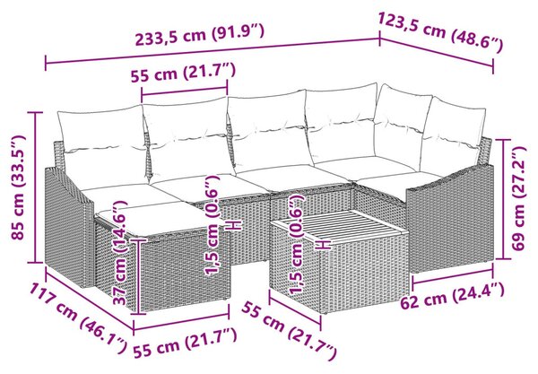 Kerti Kanapé Szett párnával 8 pcs Szürke polirattan