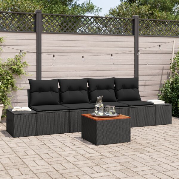Kerti Kanapé Szett 5 db Fekete polirattan
