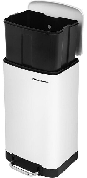 Fedéllel ellátott kuka, pedálos konyhai hulladékgyűjtő 30L, fehér