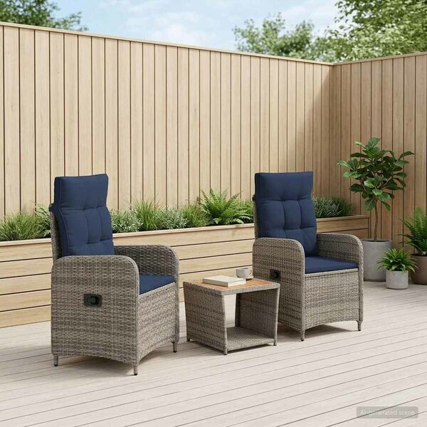 VidaXL Kerti lounge szett 3 db PE rattan és porbevonatos acél