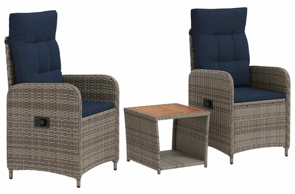 VidaXL Kerti lounge szett 3 db PE rattan és porbevonatos acél