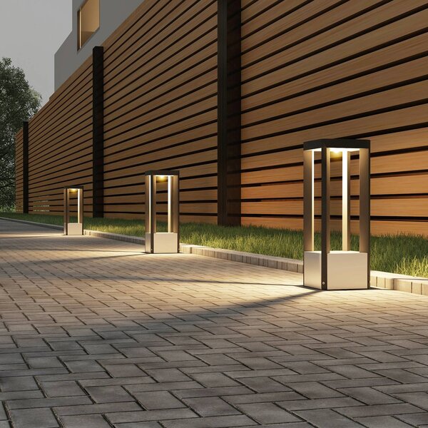 Lucande Kalisa LED alaplámpa, IP65, 42 cm, szürke, fém, Alu / szürke / cink, Alumínium, Modern