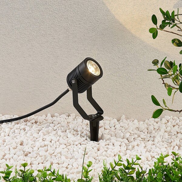 Lindby LED kültéri spot Maris földtüskével, IP65, fekete, Fekete, fém, Modern