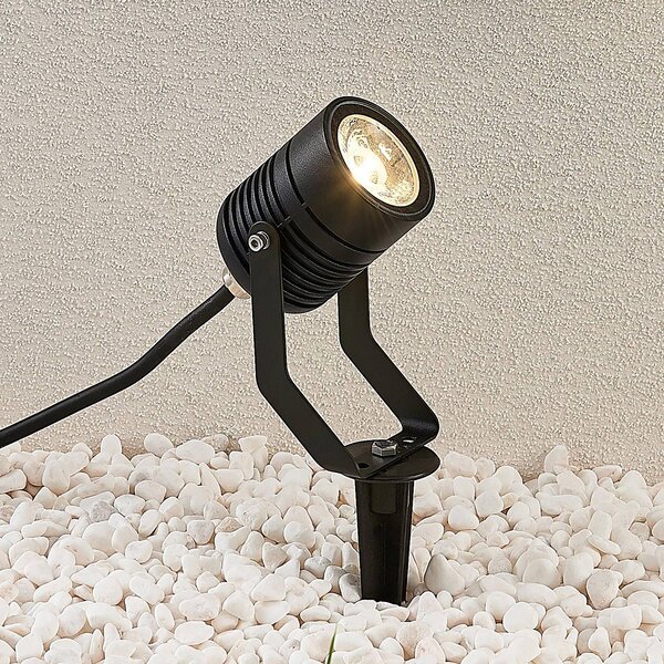 Lindby LED kültéri spot Maris földtüskével, IP65, fekete, Fekete, fém, Modern