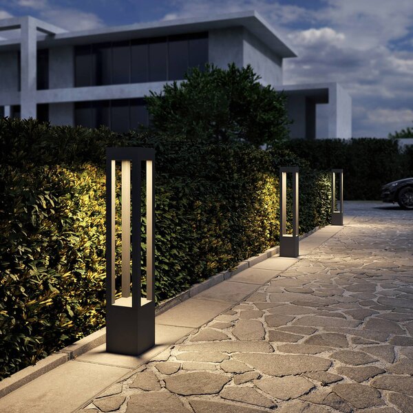 Arcchio LED-es oszloplámpa Lienna, 90 cm, szürke, fém, IP65, Alu / szürke / cink, Alumínium, Modern