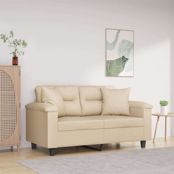 VidaXL 2 személyes krémszínű mikroszálas szövetkanapé párnákkal 120 cm